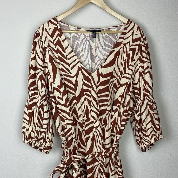 Eloquii Plus Size 20 Animal Print Linen Blend Belted Boho Coastal Dress - Picture 2 of 8